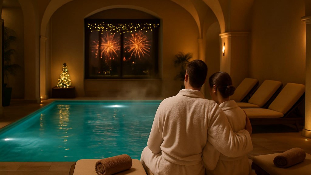 Coppia in area benessere per un Capodanno rilassante