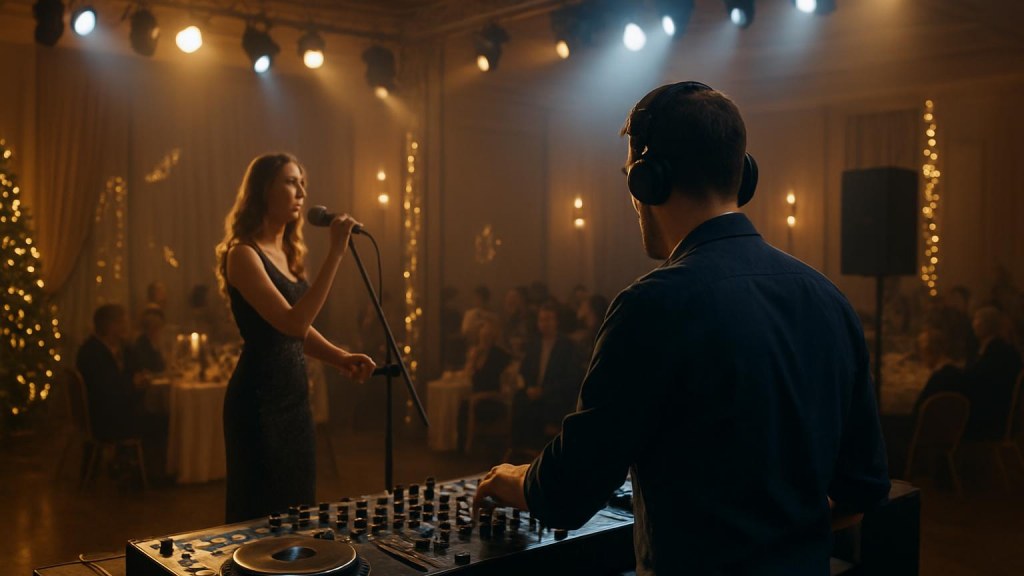 DJ o cantante in una sala eventi per Capodanno
